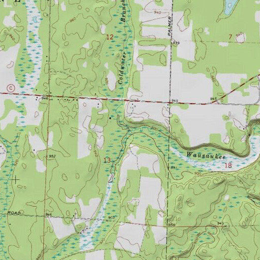 USGS 24K topo map of Coldwater Brook, WI