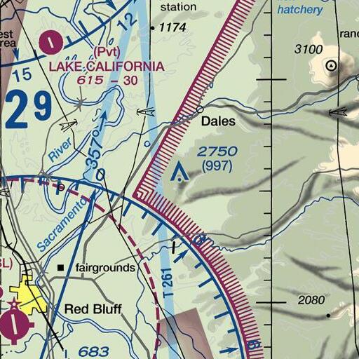 FAA VFR chart of KFXS-FM (Red Bluff), CA