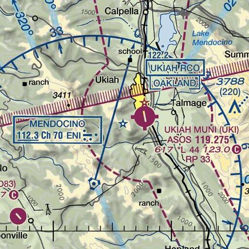 FAA VFR chart of KPRA-FM (Ukiah), CA