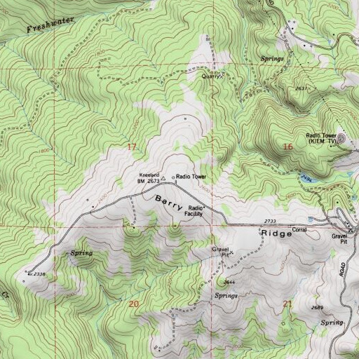 USGS 24K topo map of KVIQ-TV (Eureka), CA