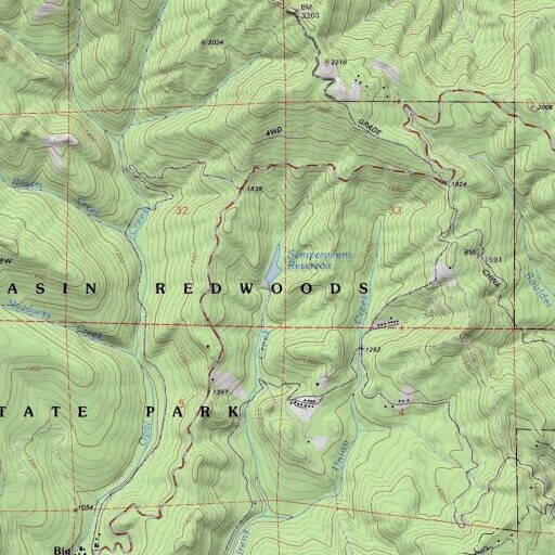USGS 24K topo map of Sempervirens 1-02 Dam, CA