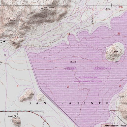 USGS 24K topo map of Perris 1-068 Dam, CA