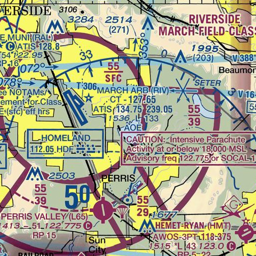 FAA VFR chart of Perris 1-068 Dam, CA