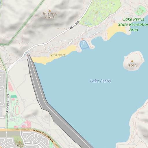 OpenStreetMap map of Perris 1-068 Dam, CA