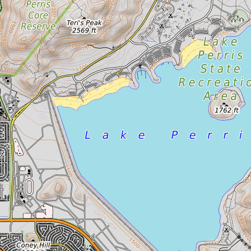 OpenTopoMap map of Perris 1-068 Dam, CA