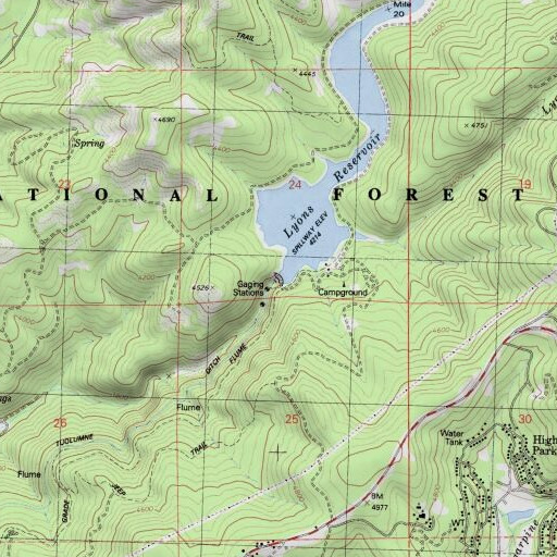 USGS 24K topo map of Lyons 97-073 Dam, CA
