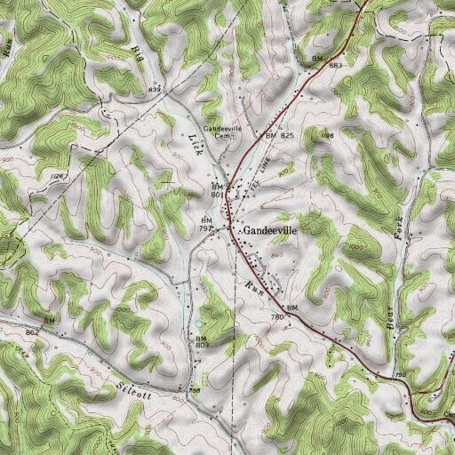 USGS 24K topo map of Gandeeville Post Office, WV