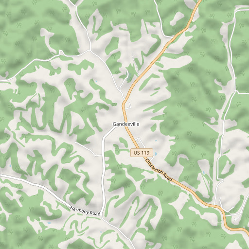 OpenStreetMap map of Gandeeville Post Office, WV