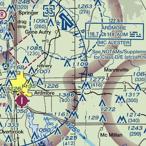 FAA VFR chart of Moore Pond Dam, OK