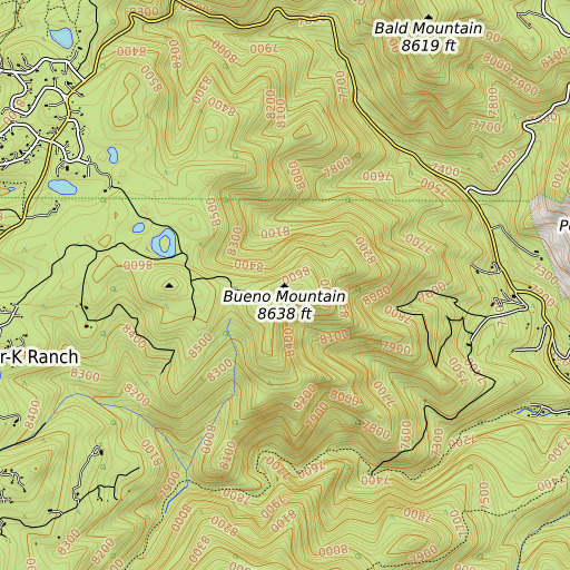OpenTopoMap map of Bueno Mountain, CO