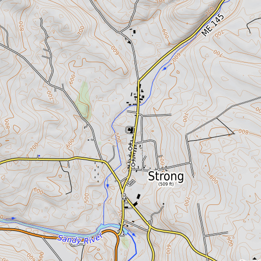OpenTopoMap map of Strong Elementary School, ME