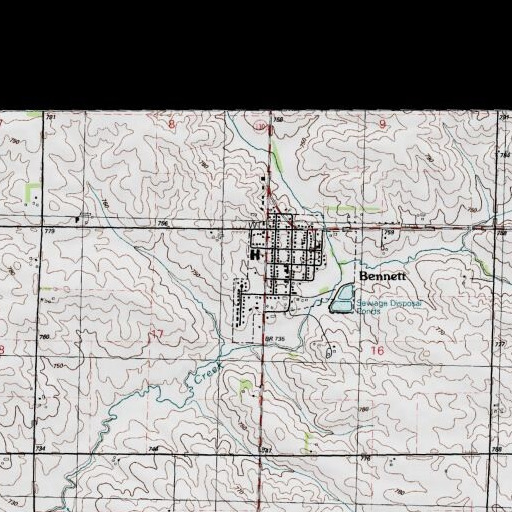 USGS 24K topo map of Bennett Community School, IA
