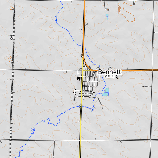 OpenTopoMap map of Bennett Community School, IA
