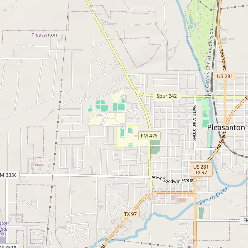 OpenStreetMap map of Pleasanton Intermediate School, TX