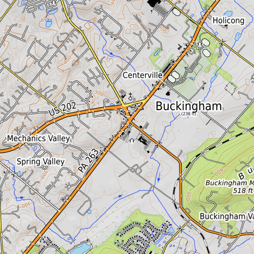 OpenTopoMap map of Buckingham Post Office, PA