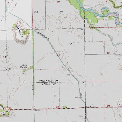 USGS 24K topo map of Breedlove Ditch, IL