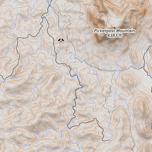 OpenTopoMap map of Picket Mill Well, AZ
