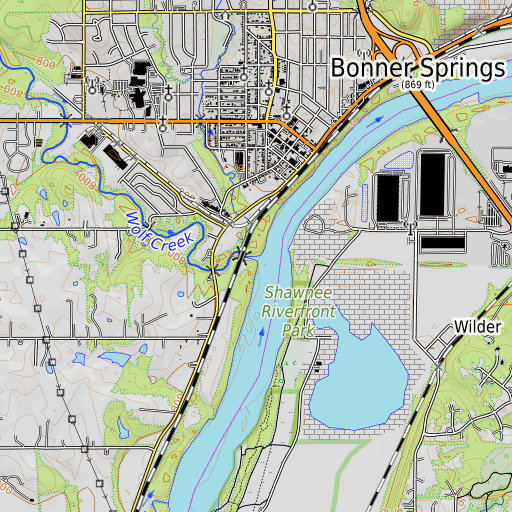 OpenTopoMap map of Wolf Creek, KS