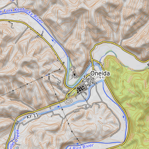 OpenTopoMap map of Oneida Grade School, KY