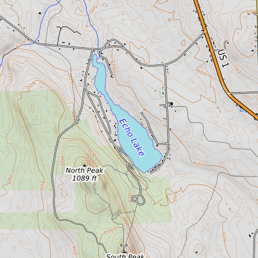 OpenTopoMap map of Echo Lake, ME