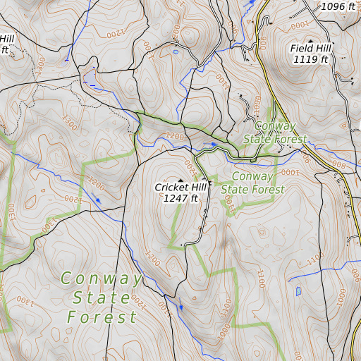 OpenTopoMap map of Cricket Hill, MA