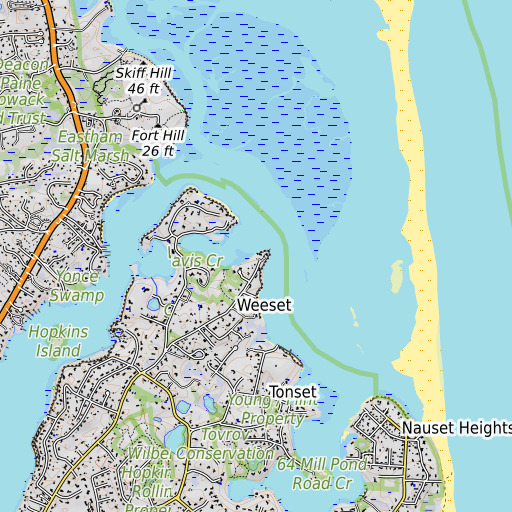 OpenTopoMap map of Weeset Point, MA