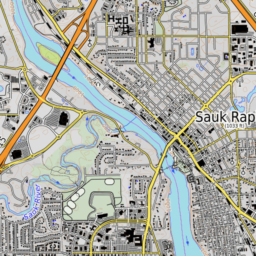 OpenTopoMap map of Sauk River, MN