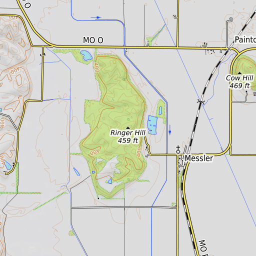 OpenTopoMap map of Ringer Hill, MO