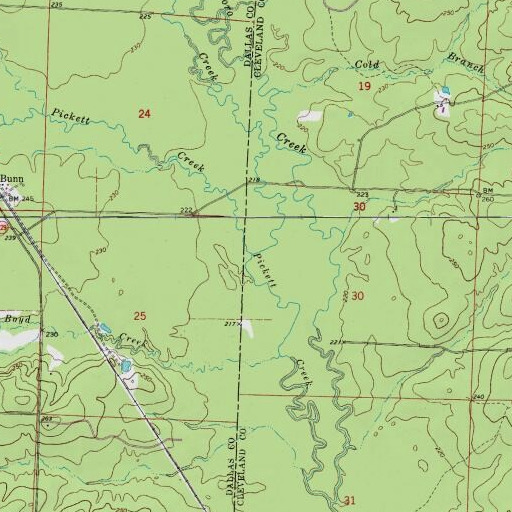 USGS 24K topo map of Lawrence Moro Creek, AR