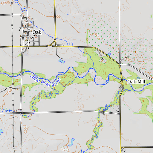 OpenTopoMap map of Oak Creek, NE