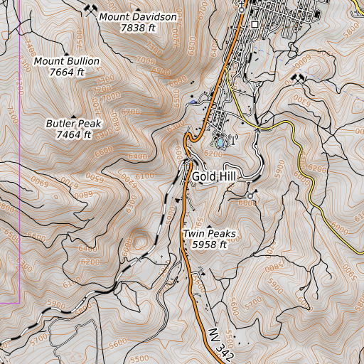 OpenTopoMap map of Yellow Jacket Shaft, NV