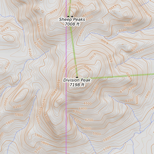 OpenTopoMap map of Division Peak, NV