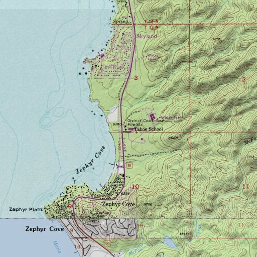 USGS 24K topo map of Tahoe School (historical), NV