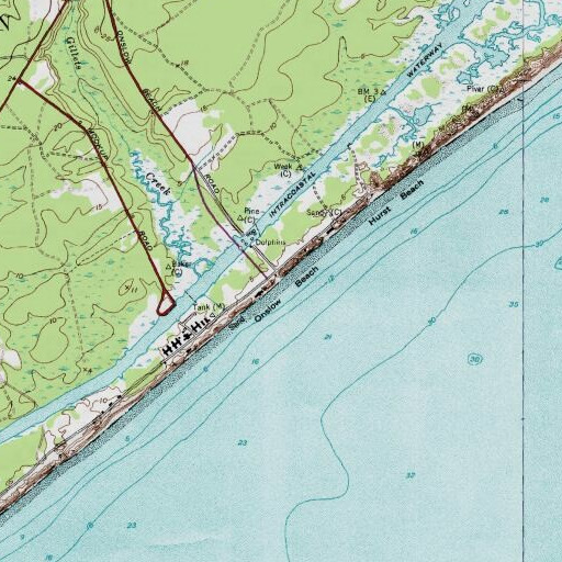 USGS 24K topo map of Onslow Beach, NC