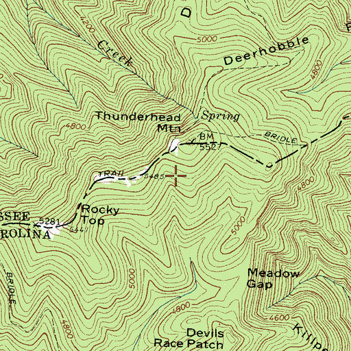 Topographic Map of Thunderhead Mountain, NC