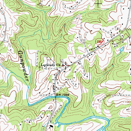 Topographic Map of Lovelady Church, NC