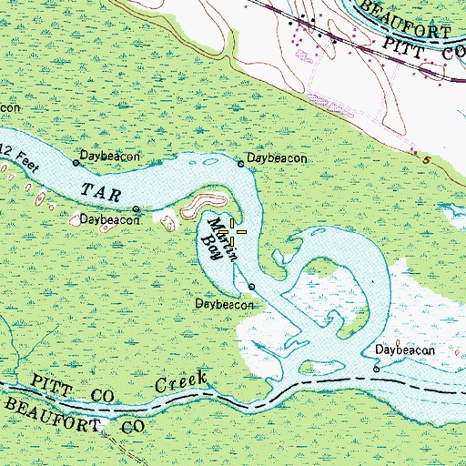 Topographic Map of Martin Bay, NC