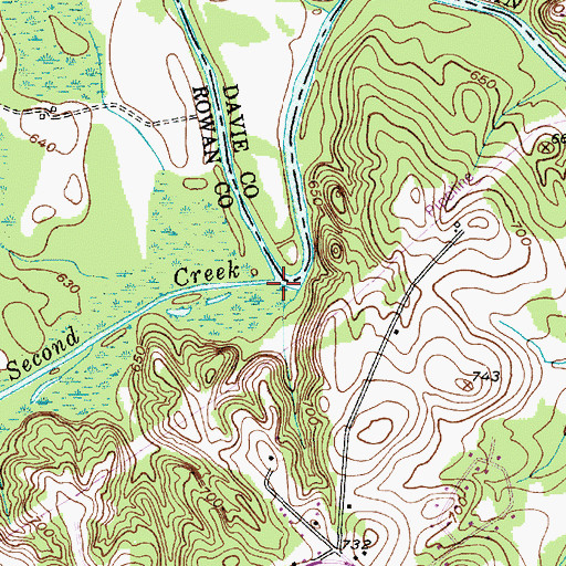 Topographic Map of Second Creek, NC