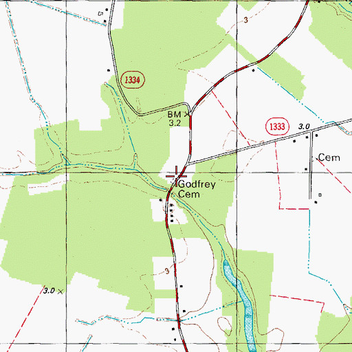 Topographic Map of Godfrey Cemetery, NC