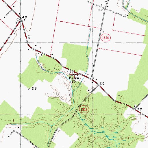 Topographic Map of Berea Church, NC