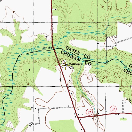 Topographic Map of Warwick Church, NC