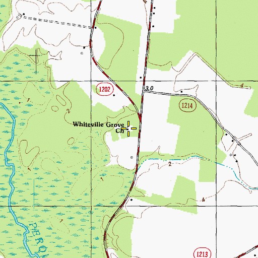 Topographic Map of Whiteville Grove Church, NC