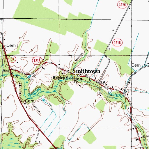 Topographic Map of Smithtown, NC