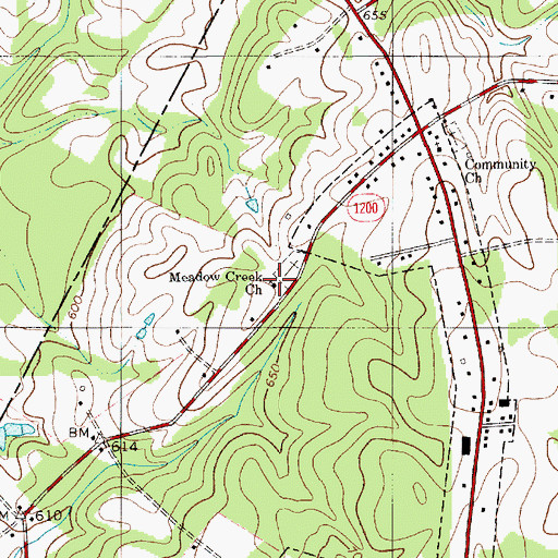 Topographic Map of Meadow Creek Church, NC