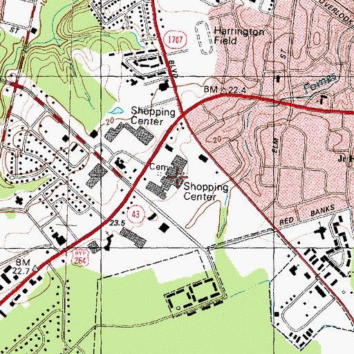 Topographic Map of Pitt Plaza, NC
