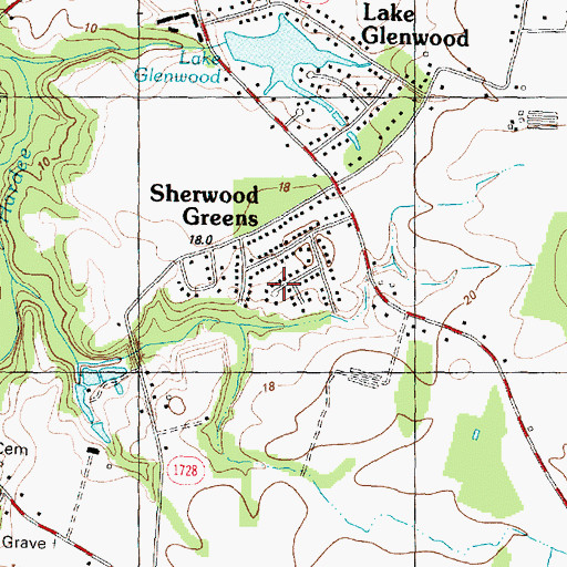 Topographic Map of Sherwood Greens, NC
