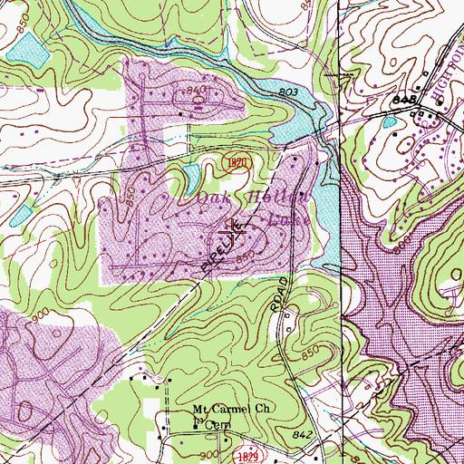 Topographic Map of Oak Hollow Lake, NC