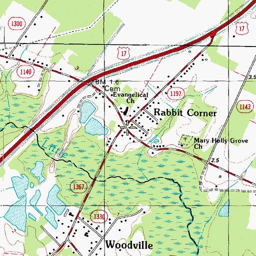 Topographic Map of Rabbit Corner, NC