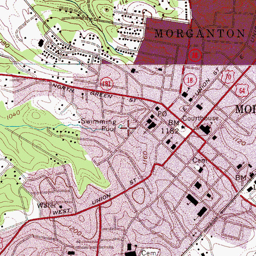 Topographic Map of Collett Street Recreation Center, NC