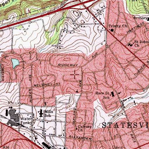 Topographic Map of Oakland Heights, NC